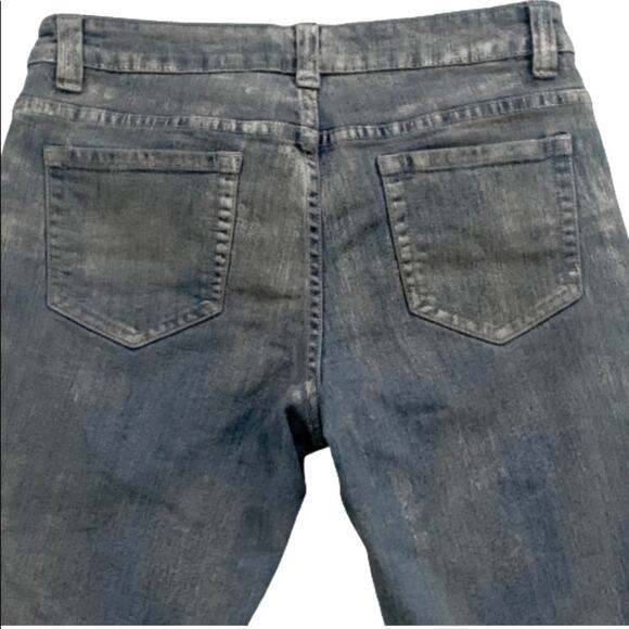 Cache Shorts Blue Denim Brushed Silver Shimmer Knee Length Bermuda Shorts Size 4 - Picture 5 of 12